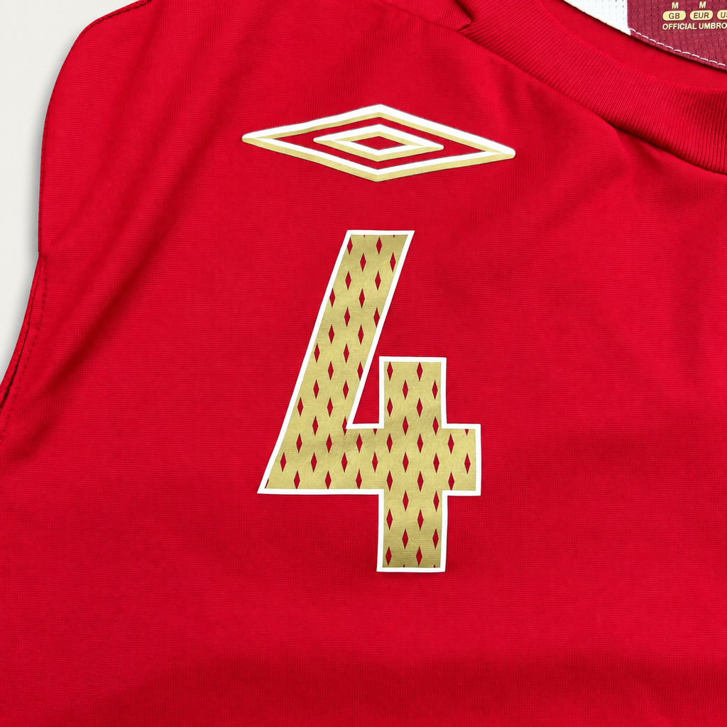 England 2008 Away Football Shirt – Steven Gerrard #4 – Umbro – Red – Medium - Shep's Retro