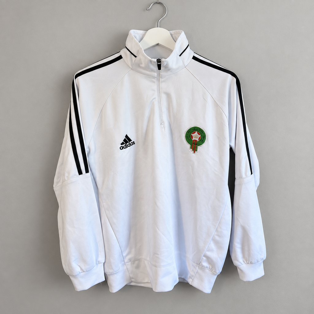 Morocco National Team Adidas Quarter Zip Training Top – White / Black – Men’s Medium - Shep's Retro