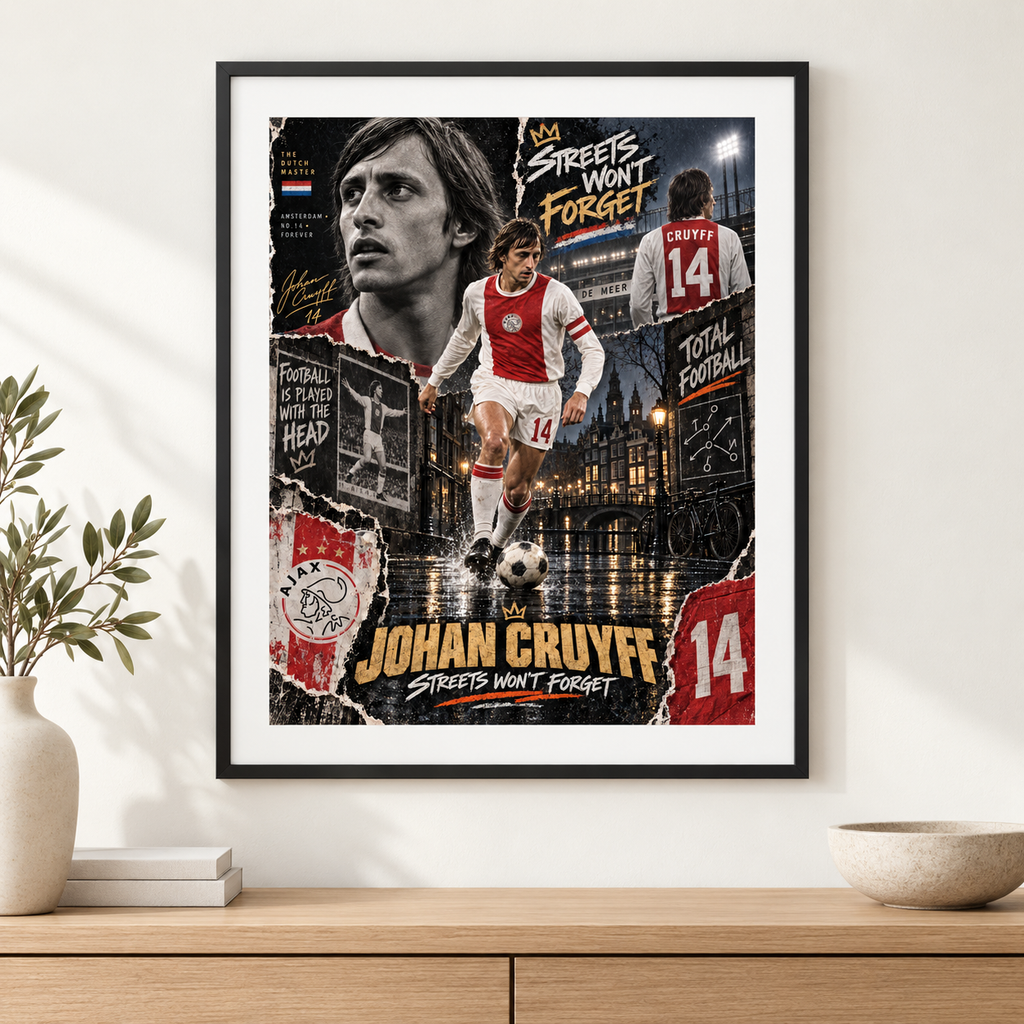 Johan Cruyff Ajax Legend "Streets Won't Forget" A3 Football Poster Print - Shep's Retro