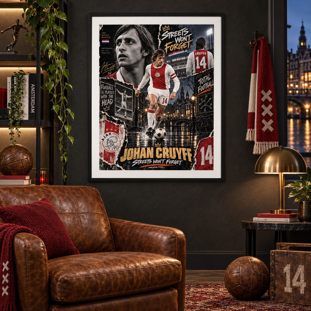 Johan Cruyff Ajax Legend "Streets Won't Forget" A3 Football Poster Print - Shep's Retro