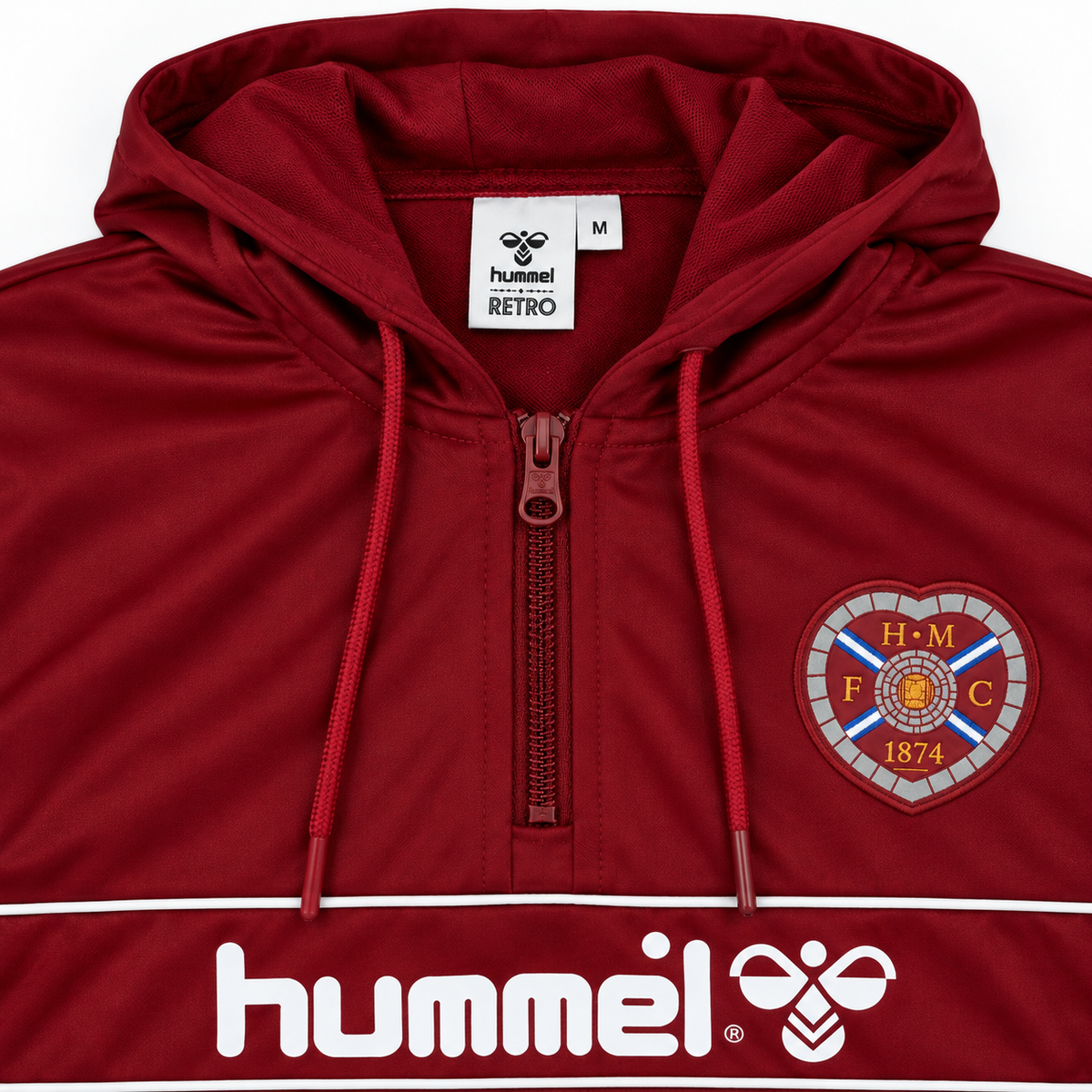 Heart of Midlothian FC Hummel Retro Quarter Zip Hoodie – Maroon – Men’s Medium - Shep's Retro