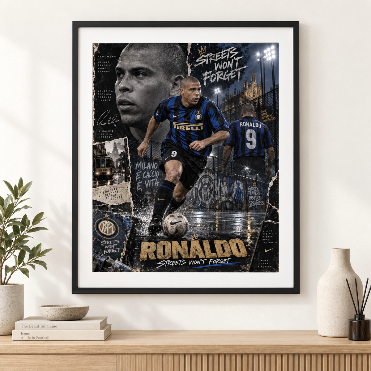 Ronaldo Nazário Inter Milan "Streets Won't Forget" A3 Football Poster Print - Shep's Retro