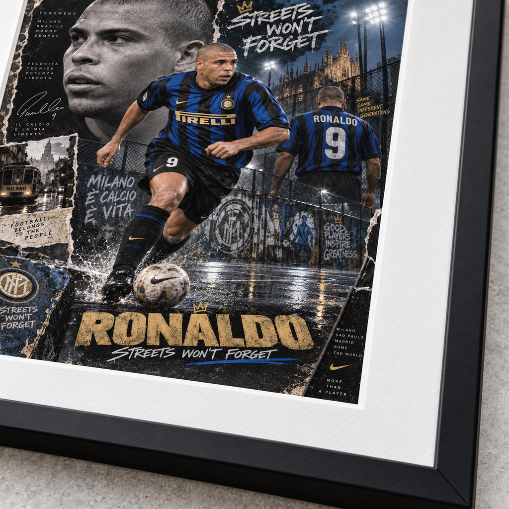 Ronaldo Nazário Inter Milan "Streets Won't Forget" A3 Football Poster Print - Shep's Retro