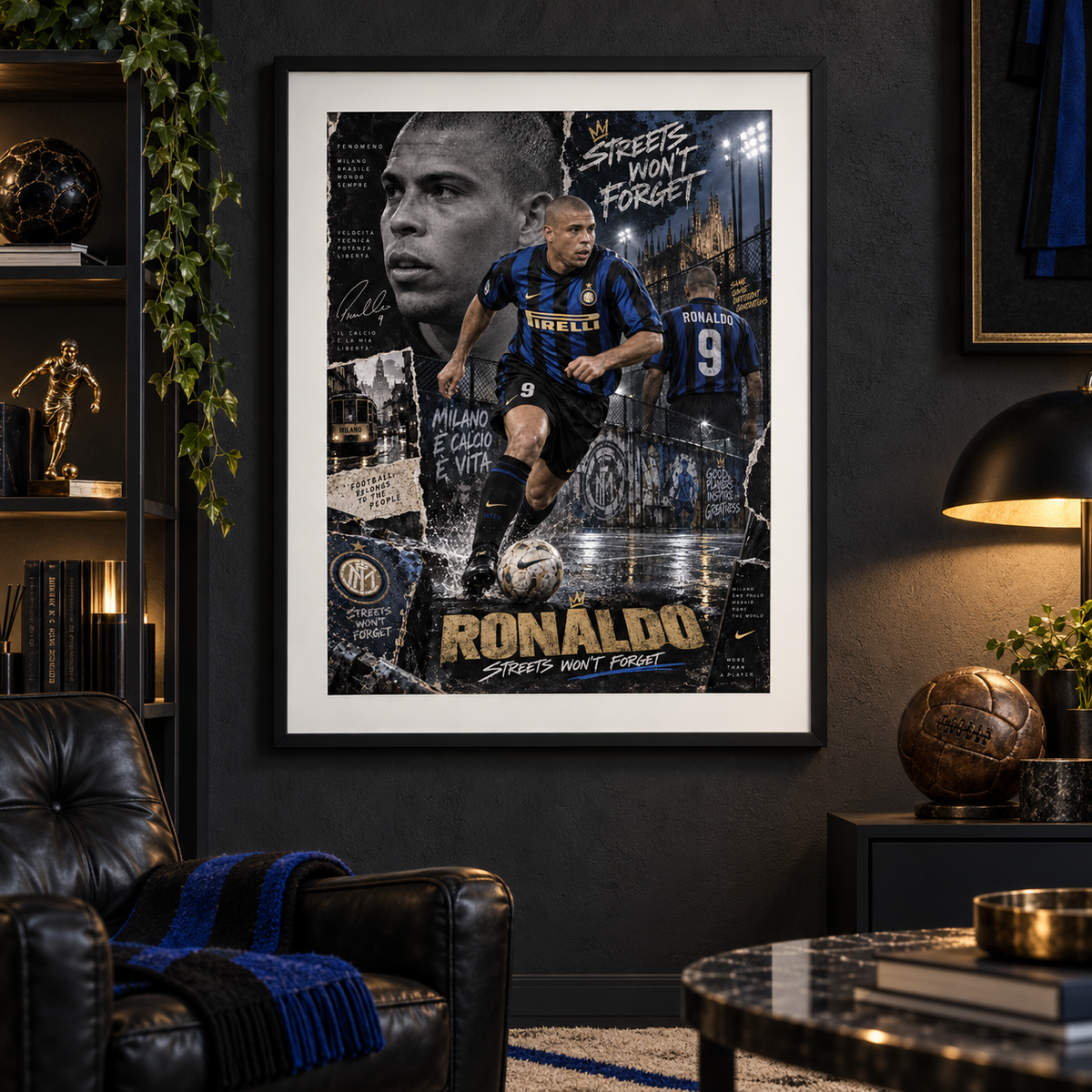 Ronaldo Nazário Inter Milan "Streets Won't Forget" A3 Football Poster Print - Shep's Retro