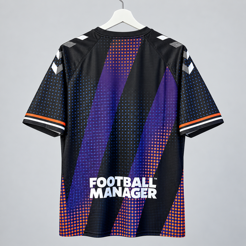Football Manager 2024 Special Edition Hummel Shirt – Black/Purple/Orange – Size XL - Shep's Retro