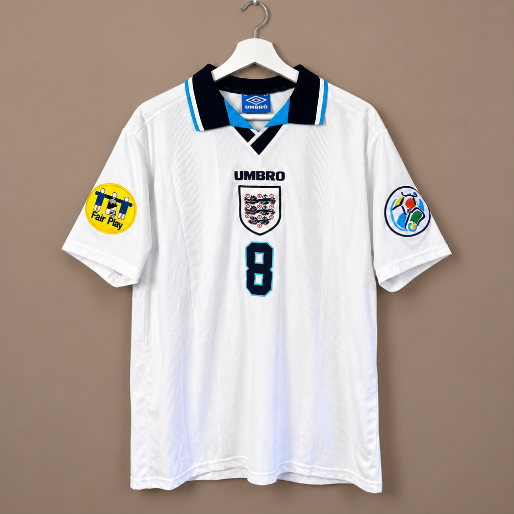 Paul Gascoigne Signed England Euro 1996 Umbro #8 Shirt – Gazza Autographed – Size Large - Shep's Retro