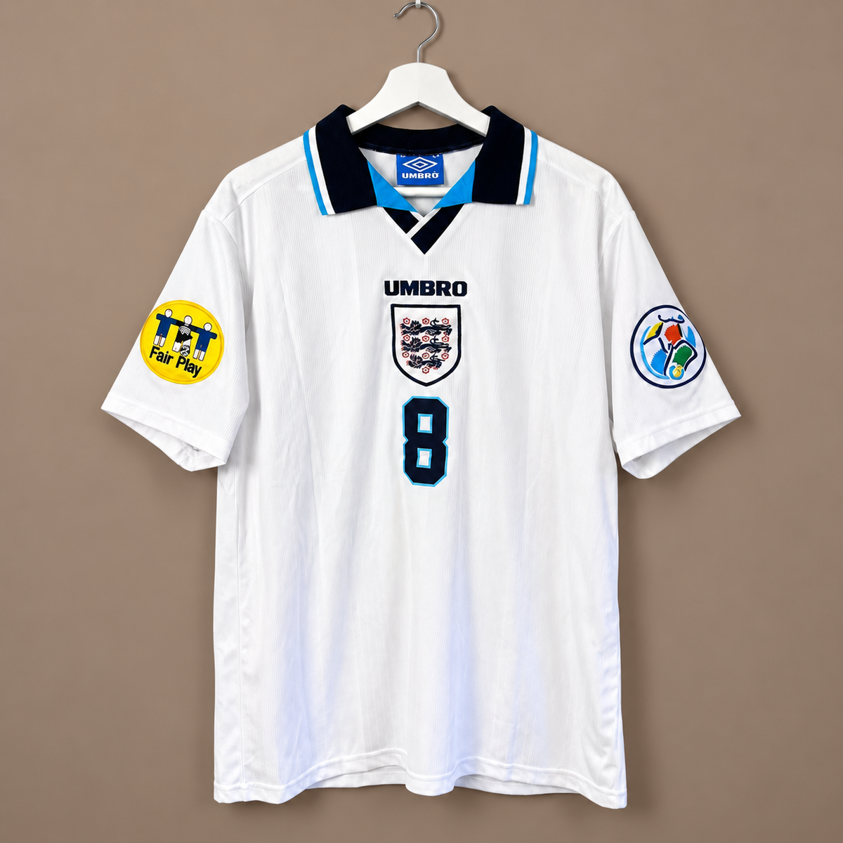 Paul Gascoigne Signed England Euro 1996 Umbro #8 Shirt – Gazza Autographed – Size Large - Shep's Retro