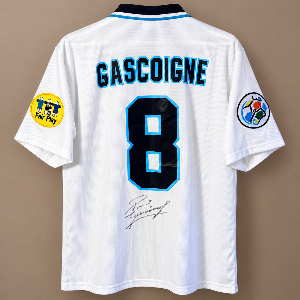 Paul Gascoigne Signed England Euro 1996 Umbro #8 Shirt – Gazza Autographed – Size Large - Shep's Retro