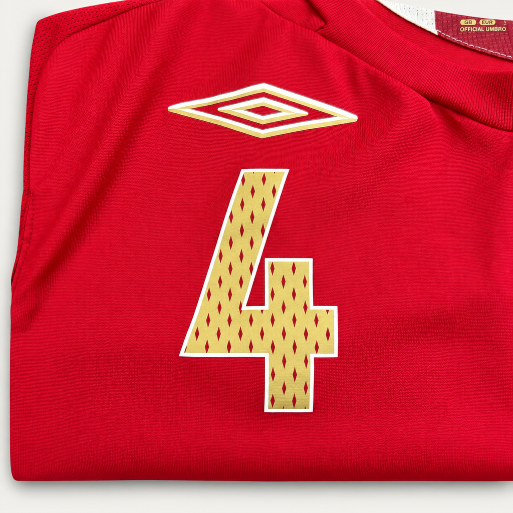 England 2008 Away Football Shirt – Steven Gerrard #4 – Umbro – Red – Medium - Shep's Retro