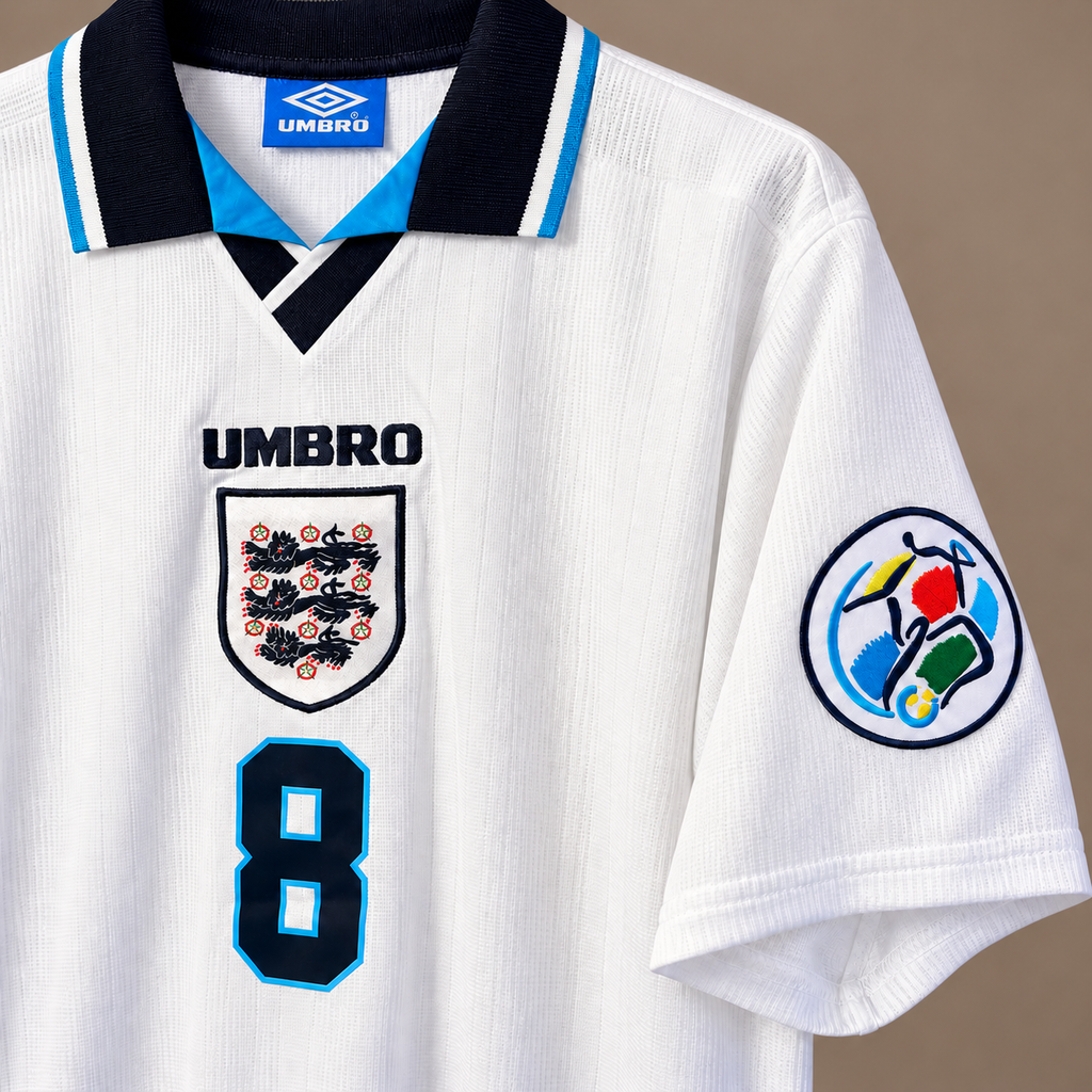 Paul Gascoigne Signed England Euro 1996 Umbro #8 Shirt – Gazza Autographed – Size Large - Shep's Retro