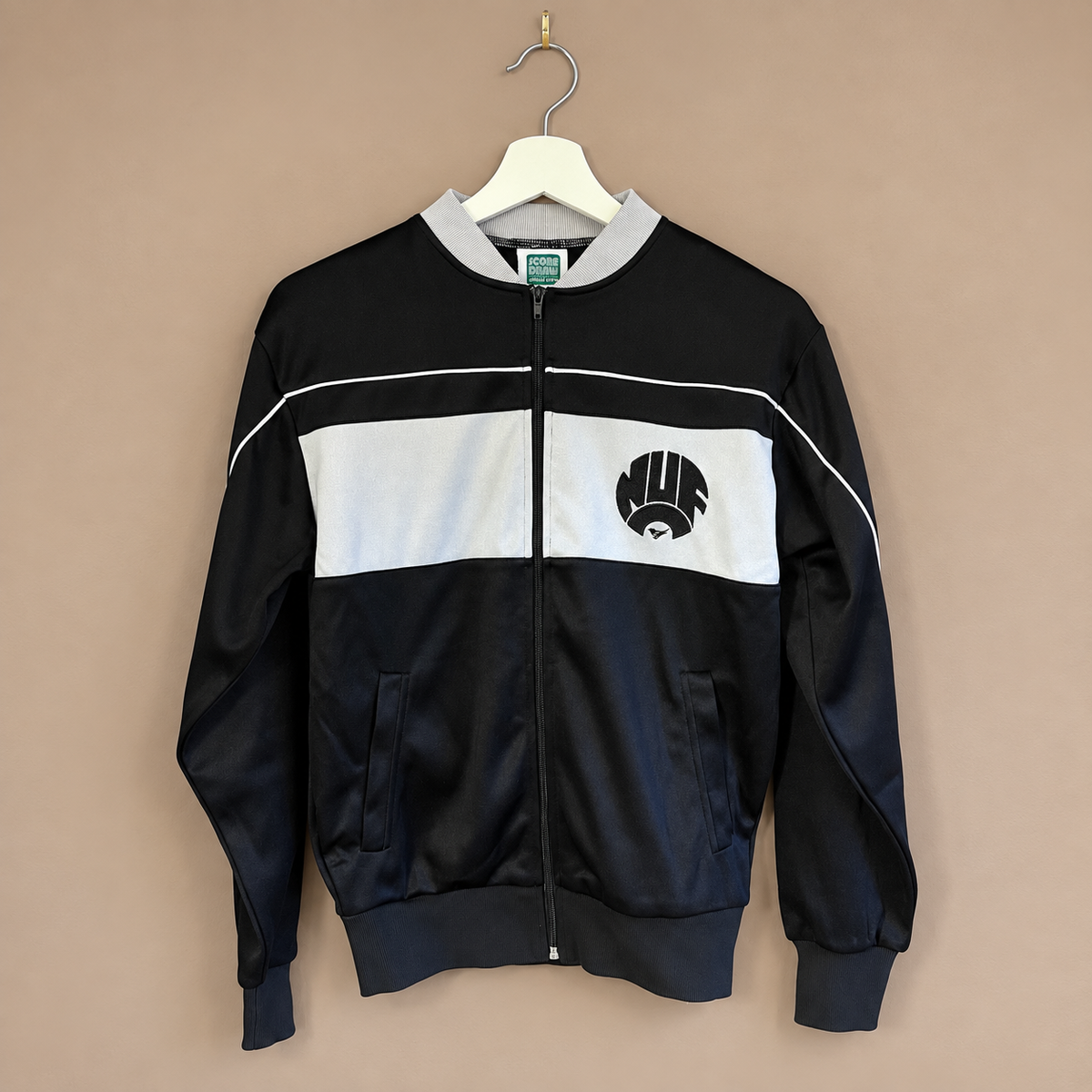 Newcastle United Score Draw 1982 Retro Track Jacket – Black/White – Size Small - Shep's Retro